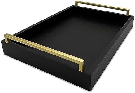 Montecito Home Decorative Coffee Table Tray - Shagreen Faux Leather - Ottoman Tray - Breakfast, Drinks, Liquor Serving Tray - Farmhouse to Modern - Brushed Champagne Gold Handles (Pitch Black)