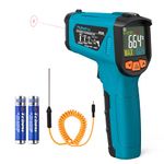 Tilswall Infrared Thermometer Gun -58°F to 1472°F(-50~800°C), Laser Thermometer with Probe, Adjustable Emissivity, High/Low Temperature Alarm, Non-Contact Digital, Not for Human, for Cooking, BBQ