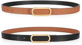 SANSTHS Reversible Belts for Women, Thin Waist Belt Women for Dresses Jeans Coats with Gold Buckle, Black+Brown S
