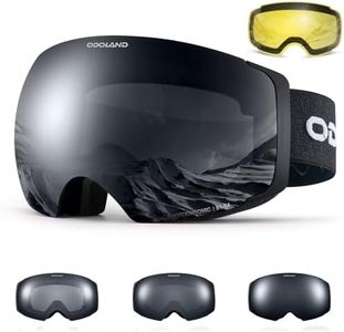 Odoland Photochromic Magnetic Interchangeable Ski Goggles with 2 Lens, Large Spherical Frameless Snow Snowboard Goggles for Men Women, Potochromic Revo Grey Lens