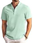COOFANDY Mens Short Sleeve Henley Shirts Casual Summer Band Collar Beach Textured Shirt for Men Green L
