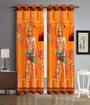 WEBICOR 3D Digital Printed Curtain Polyester Fabric Door Curtain for Bed Room Kids Room Living Room Window/Door/Long Door (Set of 2) Orange Hanuman