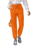 PINSPARK Women's Casual High Waisted Pockets Joggers Winter Workout Sweat Pants Elastic Waisted Fleece Active Pants Comfy Thick Fitness Pants Neon Orange L