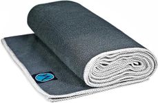 Youphoria Yoga Microfiber Towel Non-Slip Yoga Mat Towel - Hot Yoga Towel for Sweat & Grip... (Gray Towel/White Stitching)