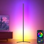 bedee Floor Lamp, LED Floor Lamp RGB 4.2ft Dimmable Colour Changing Standing Light with APP/Remote Control/Music Sync, Modern Corner Floor Lamp LED Strip for Living Room, Bedroom, Mood Lighting Lamp