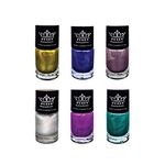 PUEEN Rocking Metallic Stamping Nail Polish Nail Color - Set of 6 Metallic Colors - 12ml each - BH000935