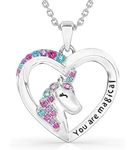 ALPHA01 Unicorn Necklace for Girls - Silver Plated, Heart Pendant Unicorn Necklace - Birthday, Jewelry Gift for Daughter, Granddaughter, Niece