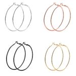 4 Pairs Hoop Earrings- Fashion Lady Women Thin Round Big Large Dangle Loop Earrings (4 color-70mm)