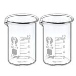 PATIKIL 10ml Low Form Glass Beaker, 2 Pack 3.3 Borosilicate Glass Graduated Printed Scale Measuring Cups with Spout for Kitchen Lab Liquids Transit Boiling