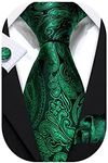 Barry.Wang Emerald Green Paisley Man Tie Set Silk Solid Necktie Cufflinks Handkerchief Woven Wedding Prom Party