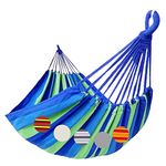 GOCAN Brazilian Double Hammock 2 Person Extra Large 220x160cm Total Length 330cm Load 300kg Canvas Cotton Hammock for Patio Porch Garden Backyard Lounging Outdoor and Indoor(Blue/Green) XXL