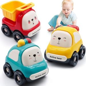 MOONTOY Coche Juguete para Niños de 1-2 Años, 3 Piezas Coche Juguetes de Vehículos para Niños Pequeños de 1 2 3 Años, Juguetes de Coche Baby Push and Go Regalo de para 12 18 24 Meses