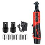 Cordless Ratchet Wrench, 12V Electric Ratchet Set, 3/8" Ratchet Wrench with 2 * 2.0Ah Batteries & Charger, Includes 6 Sokets, 45N.m, 300RPM with LED Light Tool kit(Red