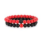 EDMIRIA Stylish Couple Combo Natural Stones Onyx & Howlite Bracelet For Friendship Relationship Boyfriend Girlfriend Valentines Gift (Red Howlite + Matte Onyx)