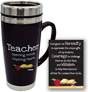 Teacher’s Travel Mug - Insulated Coffee Thermos with Lid, Inspirational Teacher Appreciation Gifts, Professors, Educators, and Teachers Assistants, 7 Inches Tall, 16 Ounces, Black