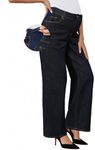 OUGES Womens Stretchy Maternity Jeans Loose Fit Straight Leg High Waist Denim Wide Leg Business Casual Work Pants Pregnancy Must Haves Mom Jeans Trendy Maternity Clothes with Pockets(Dark Blue,S)