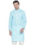 VASTRAMAY Mens Cotton Linen Aqua Kurta - Timeless Elegance for Festivals & Events | Plain Solid Full Sleeves Mandarin Collar Kurta | Classic Design, Premium Comfort, and Versatile Style_VASMK007AQ_40