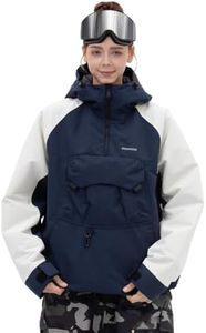 SNOWVERB Womens Snowboard Baggy Anorak Half-zipper Snow Jackets Camo Leopard Waterproof Mountain Ski Coats with Hood (US, Alpha, X-Large, Regular, Regular, Blue/Off-white)