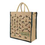 DOUBLE R BAGS Unisex Eco Reusable Yoga Print Jute Cloth Lunch Bag For Tiffin Box With Bottle Organizer, Zipper & Reinforced Handle (Pack Of 1)