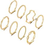 FUNEIA 8PCS 14K Gold Plated Stacking Rings for Women Simple Dainty Silver Stackable Knuckle Thumb Rings Set Cubic Zirconia Thin Plain Band Wedding Promise Eternity Statement Rings Size 4-12, 10,