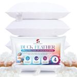 Duck Feather & Down Pillows (4 Pack) – Hotel Quality Bed Pillows for Sleeping, Soft & Breathable Pillow 1200GSM for Back, Side & Stomach Sleepers – Washable & Anti-Allergenic Comfort (50X75CM)
