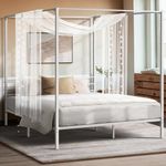 Oikiture Bed Frame Queen Size Canopy Metal Bed Base White