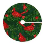 ATTX Red Cardinal Bird Christmas Tree Skirt Home Decoration Large Round Tree Skirt 47.2 Inches