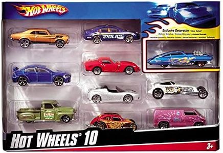 Hot Wheels Toy Cars & Trucks in 1:64 Scale, Set of 10, Multipack of Die-Cast Race or Police Cars, Hot Rods, Firetrucks or Vans (Styles May Vary), 54886