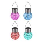 4 Pack Hanging Solar Lights Outdoor, Decorative Ball Lights Waterproof Solar Lanterns with Handle for Garden, Walkway, Tree, or Holiday Decoration - Color Changing