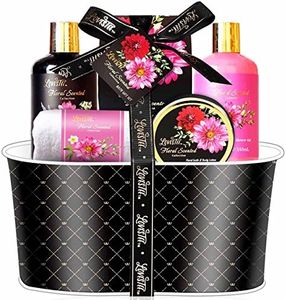 Spa Gift Basket - Bath and Body Works Set with Floral Fragrance For Women by Lovestee - Spa Bath Kit & Bath Gift Basket Birthday Gift includes Shower Ge, Body Lotion, Bubble Bath, Hand Lotion, Bath