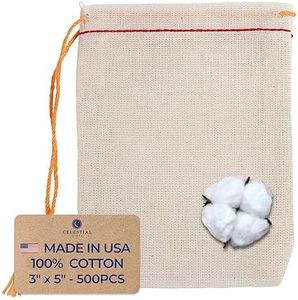 Celestial Gifts Muslin Bags - Drawstring Bags Small 500pcs - 3x5, Reusable Tea, Jewelry, Gift, Spice and Sachet Bag - 100% Cotton - Made in USA - (Red Hem & Orange Drawstring)
