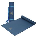 WiseLife Classic TPE 10 MM Yoga Mat with Yoga Strap for Men & Women | Extra Thick, Long & Wide Non-Slip, Anti-Tear Exercise Mat for Home, Gym, Workout, Fitness, Yoga & Pilates (Navy Blue)