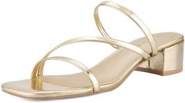 PODAIK Women’s Strappy Short Block Heels Chunky Low Comfortable Open Toe Square Heels for Women Dressy Summer Heeled Sandals Slip On Mules, Gold, 7.5