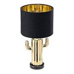 Navaris Cactus Table Lamp - Gold Base, Black Fabric Shade, On/Off Switch, E14 Bulb Socket - Small Light for Tables - 32.5cm Tall x 16.8cm Wide