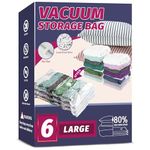 Space Saver Bags, Vacuum Storage Bags, Compression for Blankets and Bedding, Clothes Sealer Storage, No Pump Included (Pack of 6, Large Size)