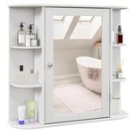 RELAX4LIFE Bathroom Wall Cabinet with Mirror - Medicine Cabinet w/Door, 6 Open Shelves & Adjustable Shelves, Over The Toilet Storage Cabinet Organizer, Mirrored Bathroom Cabinet Wall Mount (White)