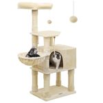 Feandrea Cat Tree, 138 cm Cat Tower for Indoor Cats, Plush Cat Condo with Scratching Board, 9 Scratching Posts, Perch, Cave, Multi-Level Design, Beige PCT060M01