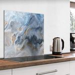 murando - Glass Splashback for Kitchen Marble 60x60 cm / 24"x24" - Backsplash Cooker Protector Tempered Glass Decorative Wall Art Panel Heat Resistant Graphic - Stone look blue grey f-B-0283-aq-a