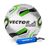 Vector X Venomous PVC Machine Stitched Indoor/Outdoor Water-Resistant Football + Pump with Butyl Bladder, White-Green, Size 5, Suitable for Match and Training for Adults 15+ Years