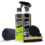 Wavex Tyre Polish and Cleaner Includes Tyre Polish 350ml, Tyre and Wheel Cleaner 350ml, Cleaning Brush, Microfiber Cloth and Foam Applicator