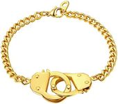 FindChic Mens Handcuff Bracelet Partners in Crime 18K Gold Plated 7.5inch Curb Chain Infinity Statement Best Friends Bracelets Customized Bangles for Men & Women