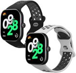 kwmobile Straps Compatible with Xiaomi Redmi Watch 4 Straps - 2x Replacement Silicone Watch Bands - Black/Grey/White/Black