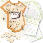 Baby Shower Guest Book Alternatives, Wooden Onesie Frame & 25 Prediction Game Cards, Guest Book Baby Shower Sign In Picture Frame, Signature Sonogram Keepsake Photo Frame, Boy Baby Shower Decorations