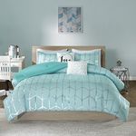 Intelligent Design Modern Geometric Metallic Bed Set, Microfiber, Aqua/Silver, Full/Queen