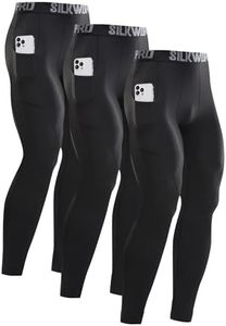 SILKWORLD Men's Thermal Underwear Compression Leggings with Pockets Athletic Cold Weather Base Layer,C1_Fleece Lined_3pack_Black#3,X-Large