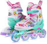 4-Pejiijar Unicorn Rainbow Inline Skates for Girls Teens Womans, Roller Skates w/Luminous Wheels,Kids Adjustable Roller Shoes for Birthday Xmas Gifts.