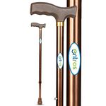 Entros Single Leg L Shaped Walking Stick | Height Adjustable | Lightweight Aluminum Stick with Anti-Skid Base | Walking Stick for Old People, Patients, and Handicaps (920L, Brown)