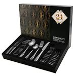 Cutlery Set, Meythway 24 Piece Stainless Steel Flatware Set, Silverware Set Service for 6, Dinnerware Utensil Set with Knife, Fork, Spoon, Dessertspoon, Use for Home & Restaurant with Gift Box