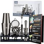 TEAVAS Mixology Bartender Kit with Japanese Jigger & Stand - 13 Piece Stainless Steel Cocktail Making Set -Boston Shaker, Strainer, Mixer, Spoon, Muddler - Anniversary & Birthday Gifts Friends Family