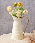 Elegant Cream White Metal Flower Jug Vase, Farmhouse Galvanized Pitcher Vase, Rustic Decorative Milk Jug for Flowers